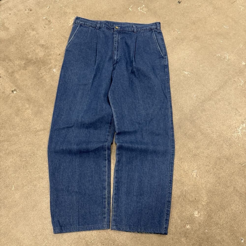 Vintage 90s Farah Denim Pleated Chino Jeans Dark Wash 34x28(Tag 36x30) Mexico